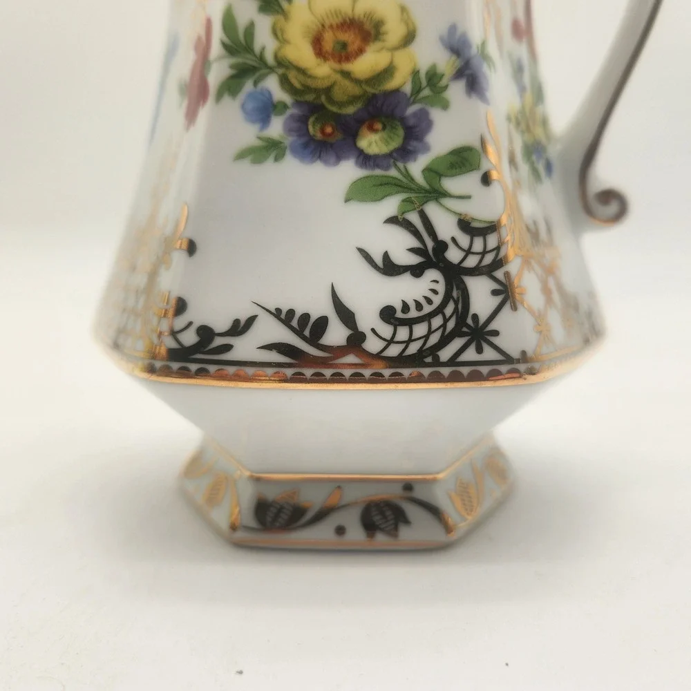 Royal Danube Floral Porcelain Pitcher Gold‎ Filigree Hexagonal Pedestal Base